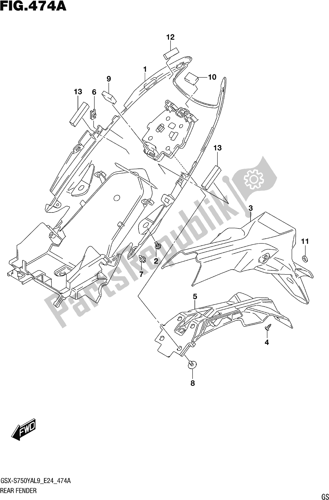 Tutte le parti per il Fig. 474a Rear Fender del Suzuki Gsx-s 750 YA 2019