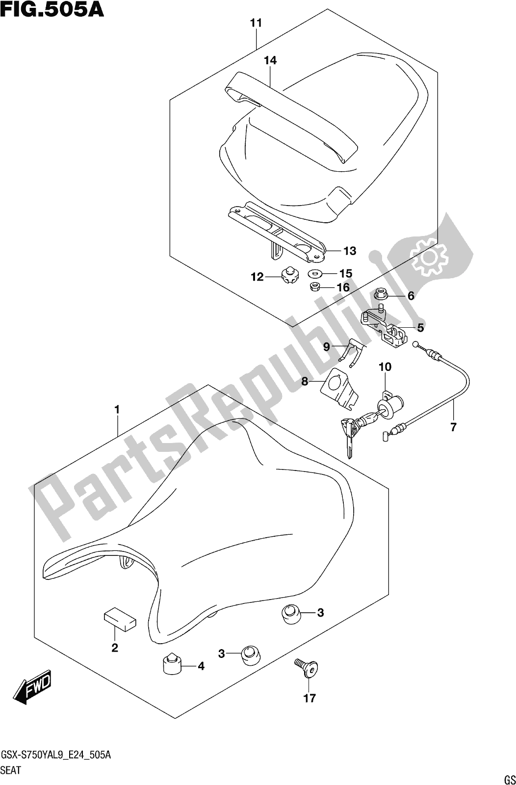 Tutte le parti per il Fig. 505a Seat del Suzuki Gsx-s 750 YA 2019