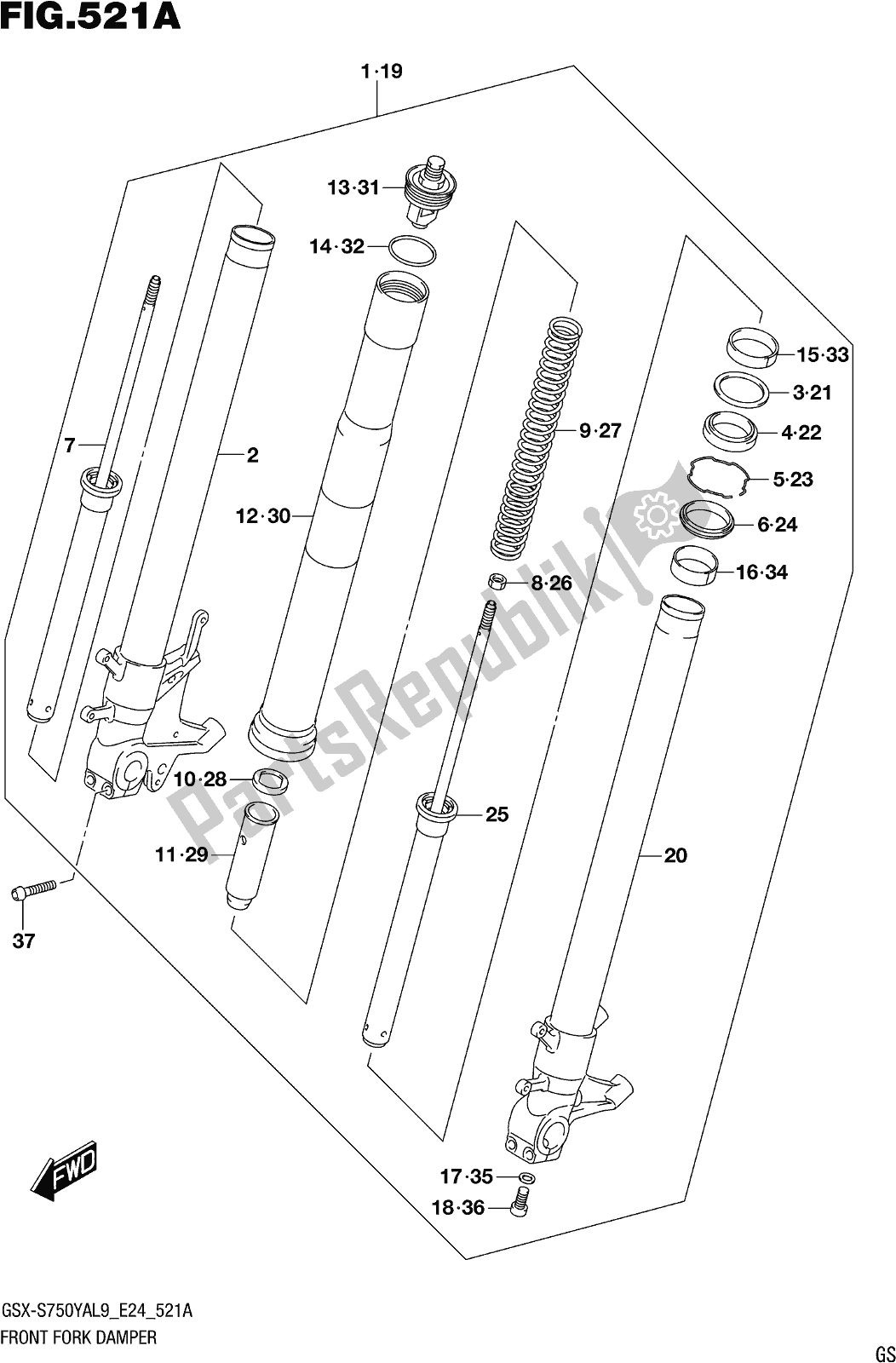 Wszystkie części do Fig. 521a Front Fork Damper Suzuki Gsx-s 750 YA 2019