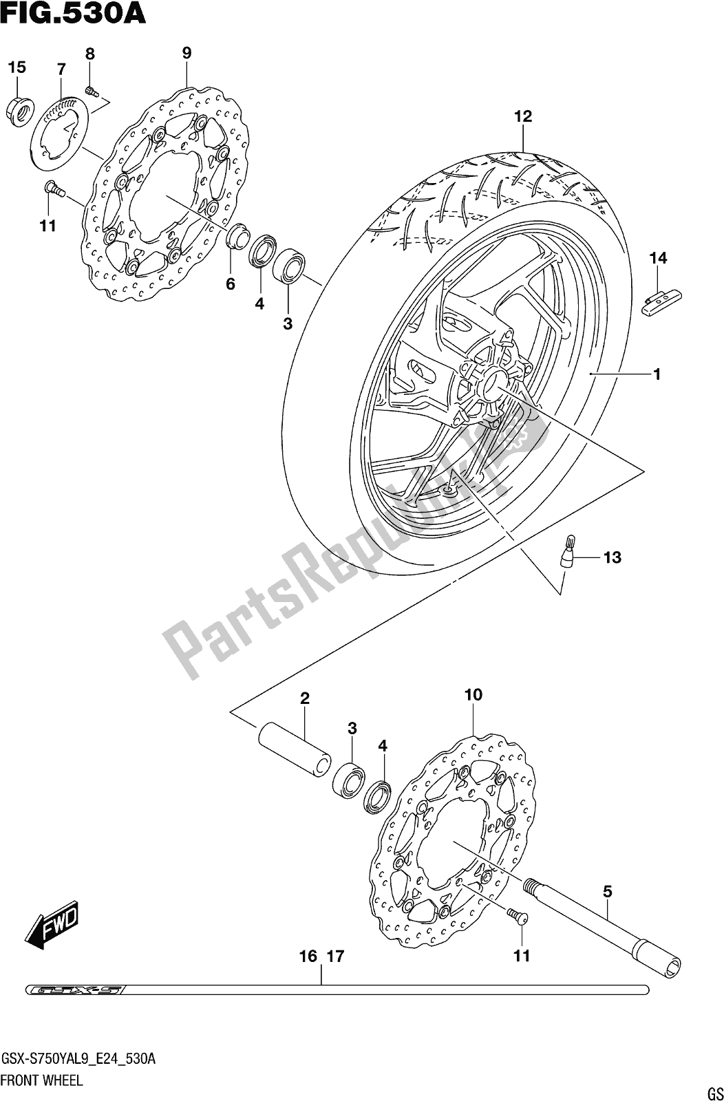 Alle onderdelen voor de Fig. 530a Front Wheel (gsx-s750yal9 E24) van de Suzuki Gsx-s 750 YA 2019