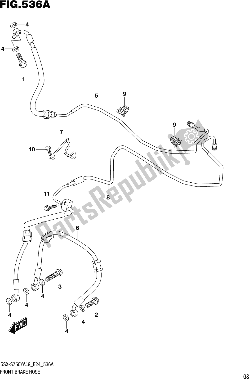 Todas las partes para Fig. 536a Front Brake Hose de Suzuki Gsx-s 750 YA 2019