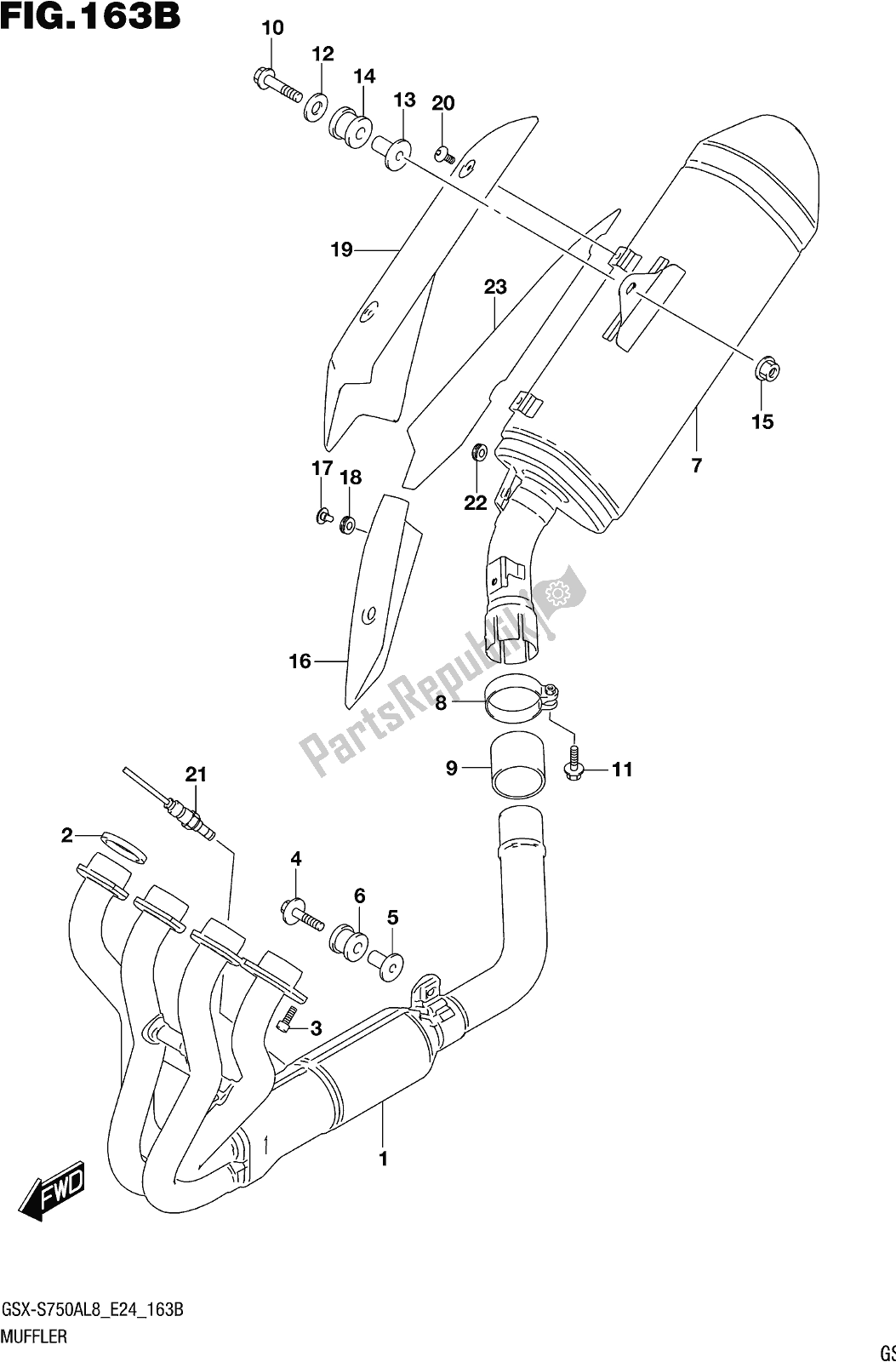 Tutte le parti per il Fig. 163b Muffler (gsx-s750zal8 E24) del Suzuki Gsx-s 750 ZA 2018