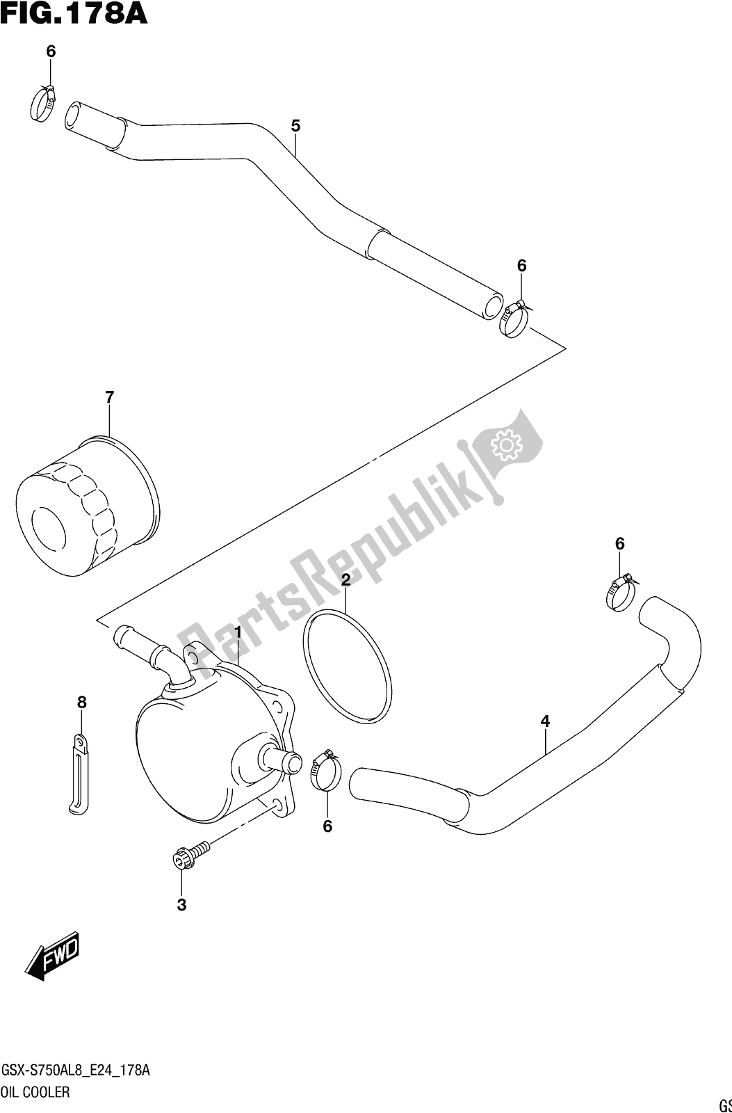 Tutte le parti per il Fig. 178a Oil Cooler del Suzuki Gsx-s 750 ZA 2018