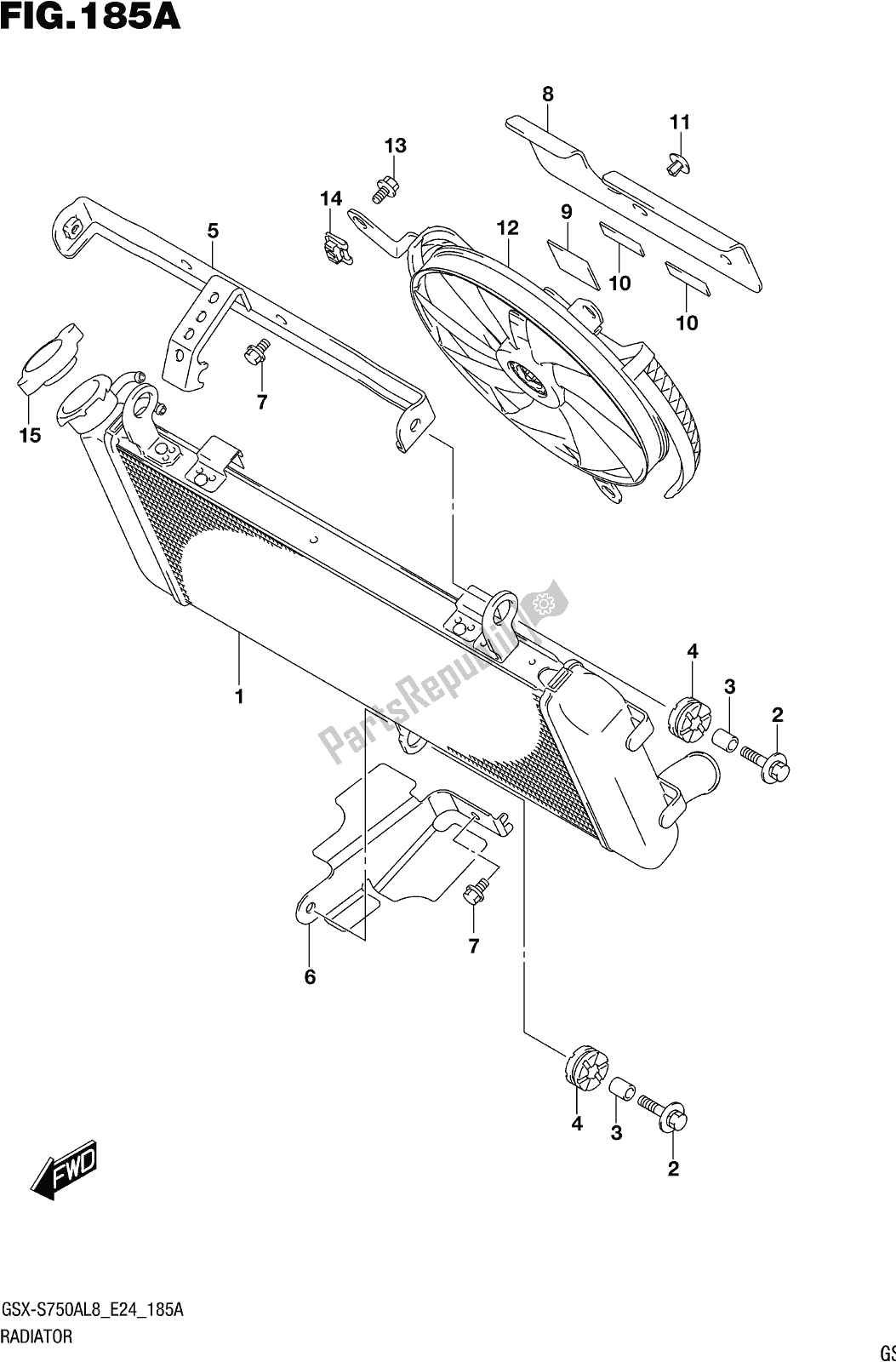 Tutte le parti per il Fig. 185a Radiator del Suzuki Gsx-s 750 ZA 2018