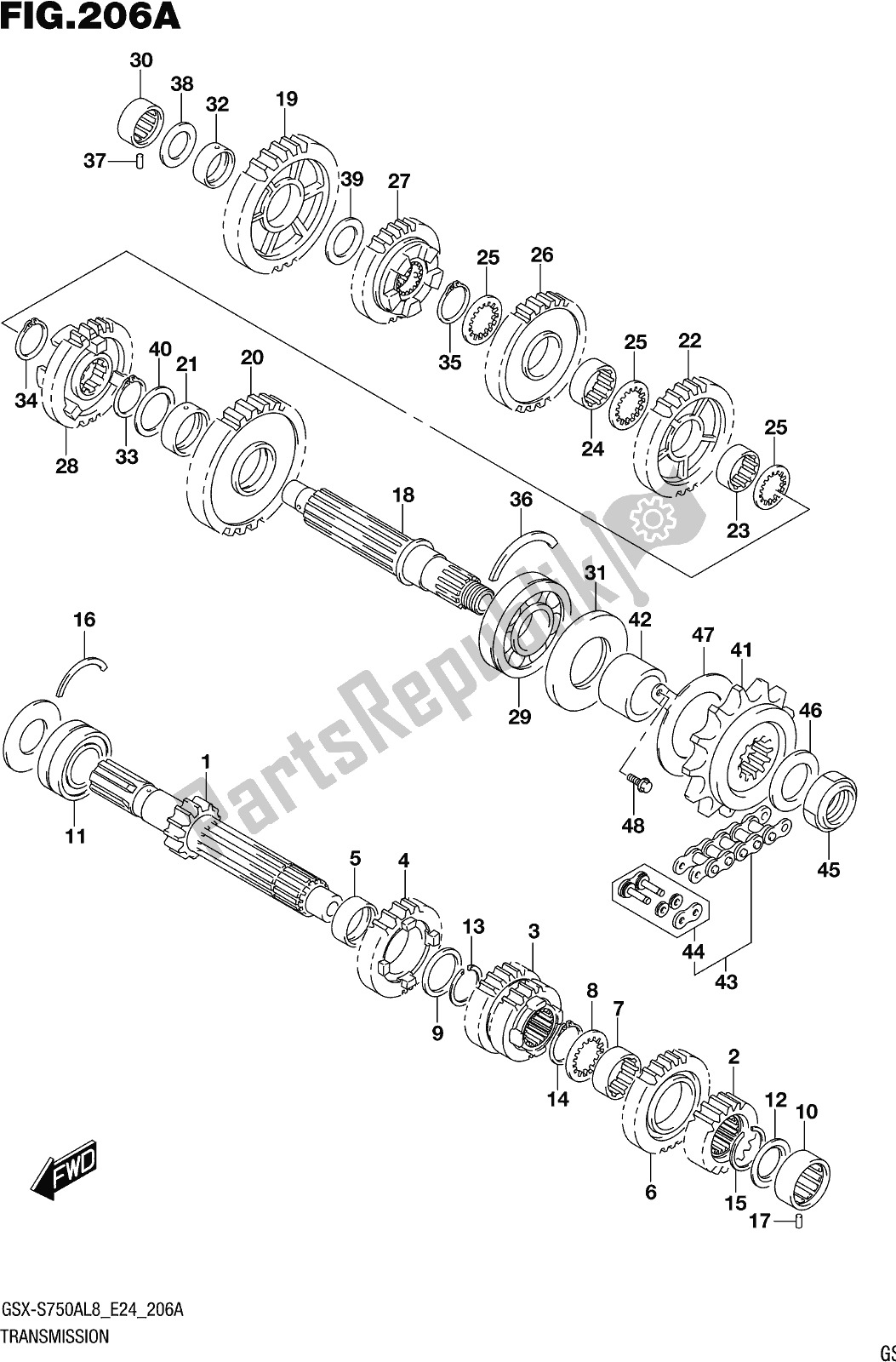 Tutte le parti per il Fig. 206a Transmission del Suzuki Gsx-s 750 ZA 2018