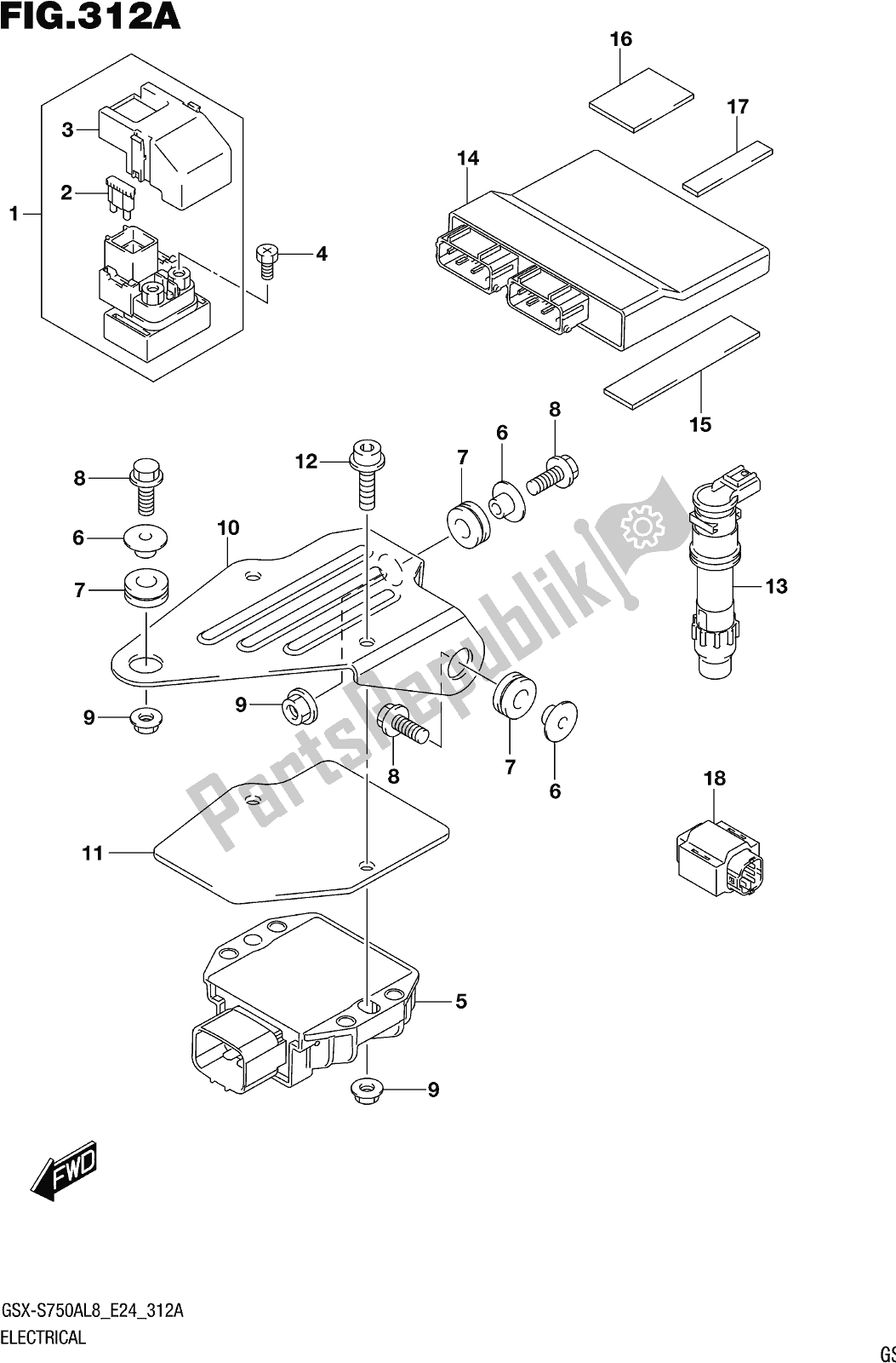 Tutte le parti per il Fig. 312a Electrical del Suzuki Gsx-s 750 ZA 2018