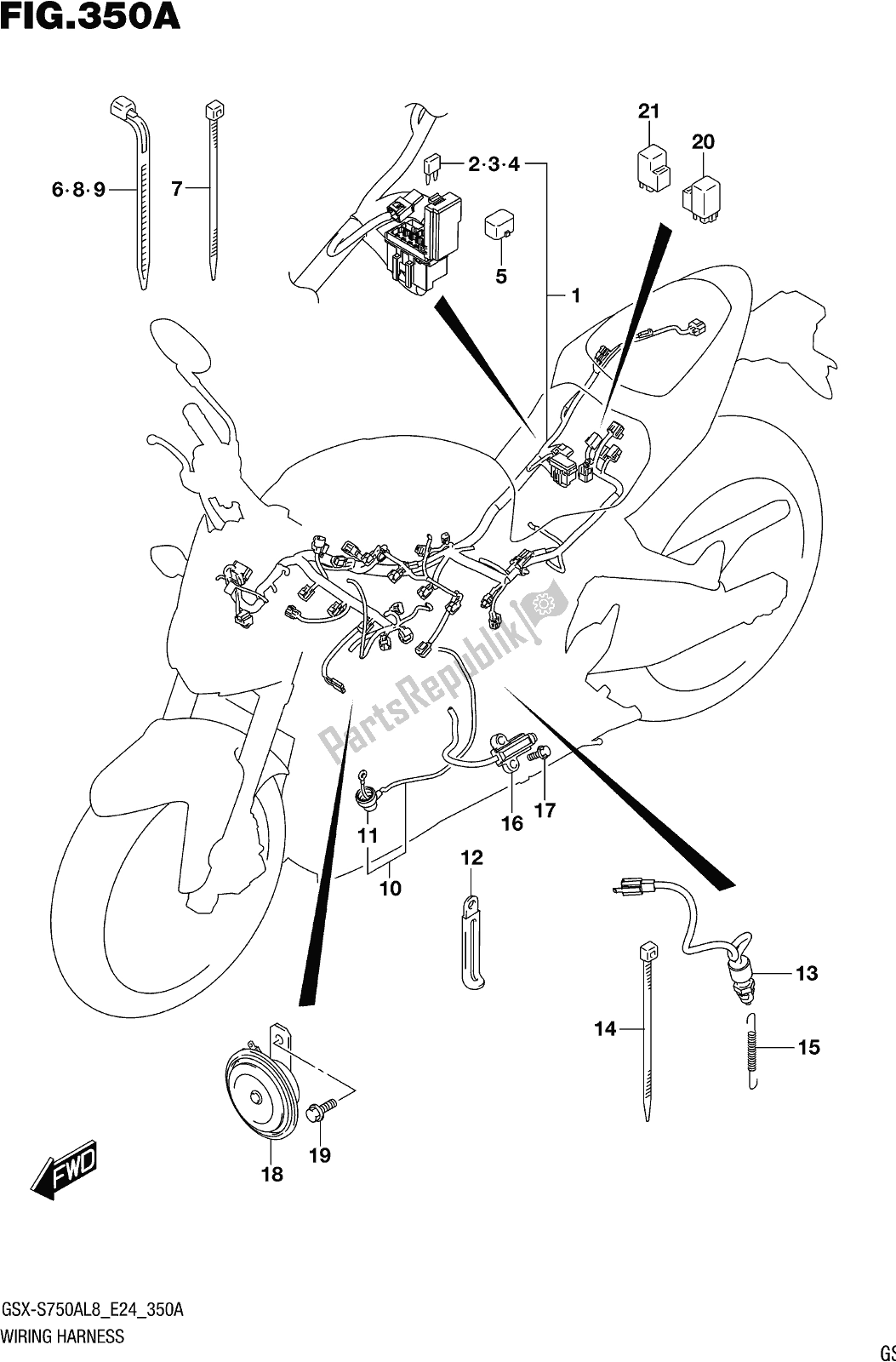 Alle onderdelen voor de Fig. 350a Wiring Harness van de Suzuki Gsx-s 750 ZA 2018