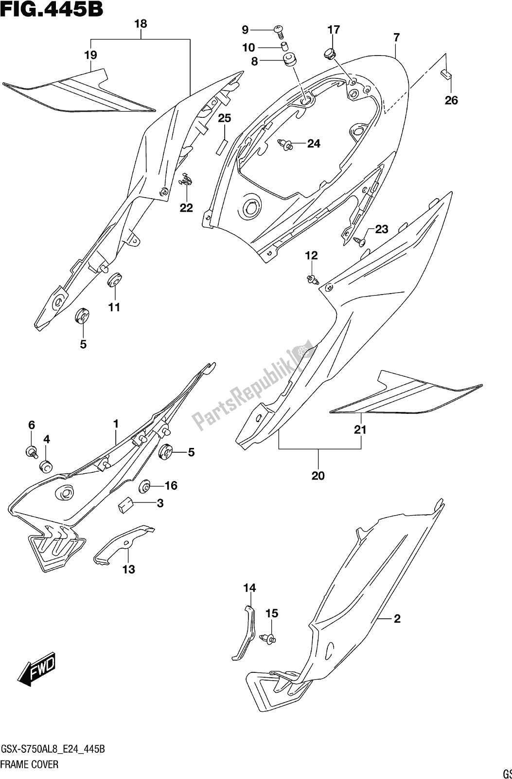 Tutte le parti per il Fig. 445b Frame Cover (gsx-s750zal8 E24) del Suzuki Gsx-s 750 ZA 2018