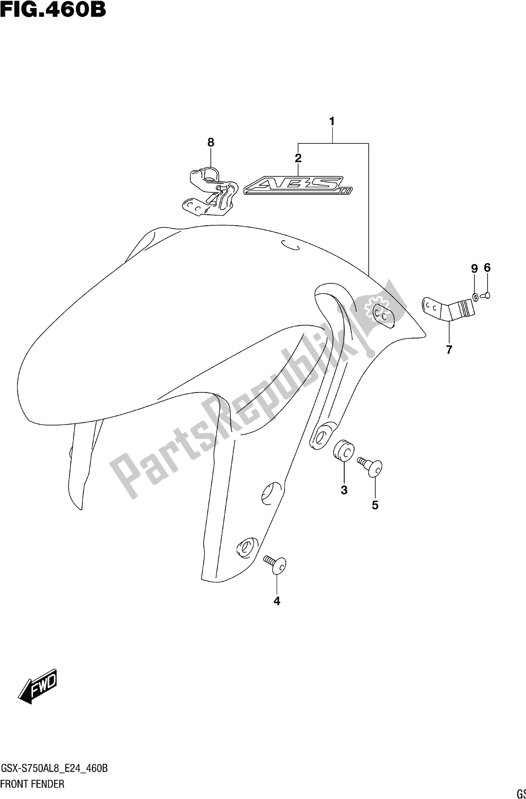 Tutte le parti per il Fig. 460b Front Fender (gsx-s750zal8 E24) del Suzuki Gsx-s 750 ZA 2018