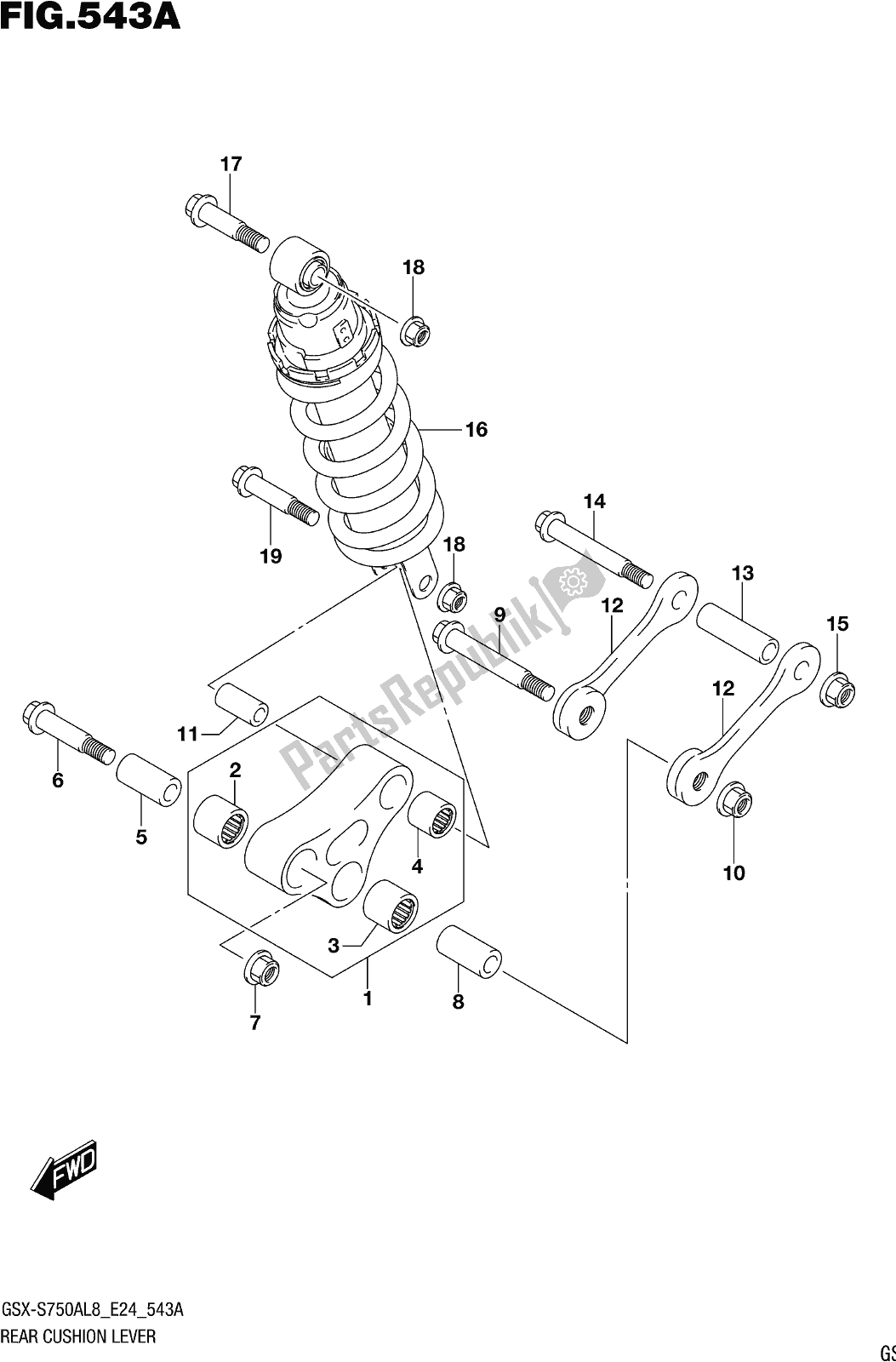 Tutte le parti per il Fig. 543a Rear Cushion Lever del Suzuki Gsx-s 750 ZA 2018