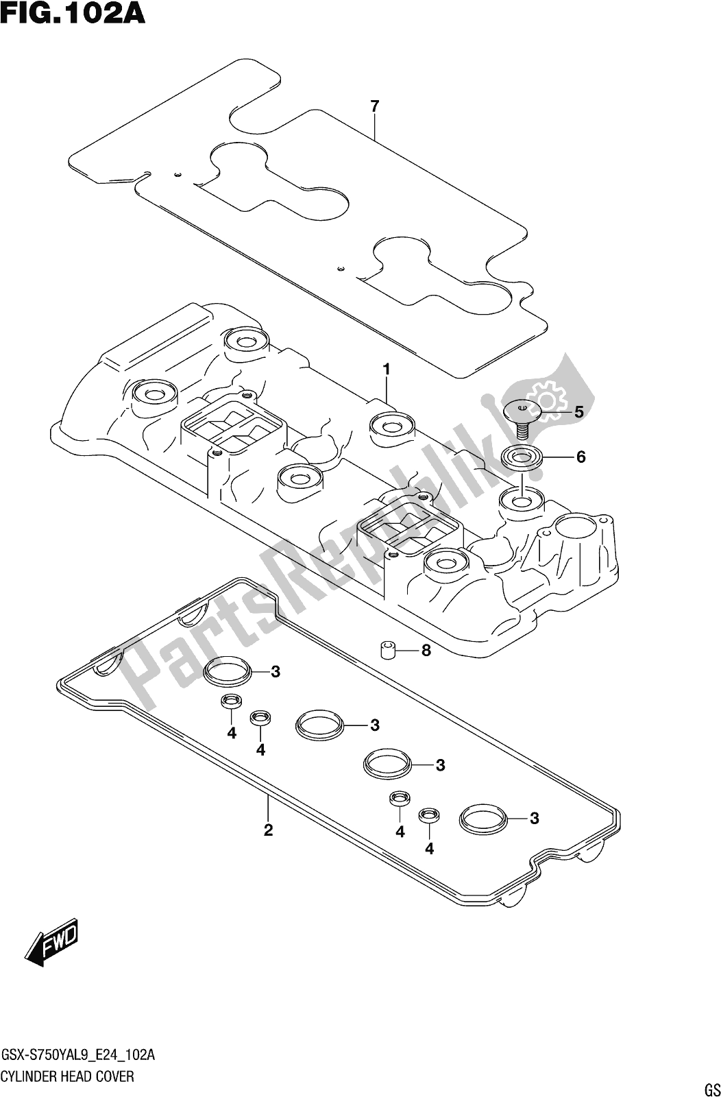 Todas as partes de Fig. 102a Cylinder Head Cover do Suzuki Gsx-s 750 ZA 2019