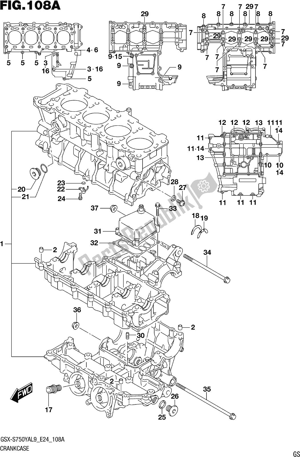 All parts for the Fig. 108a Crankcase of the Suzuki Gsx-s 750 ZA 2019