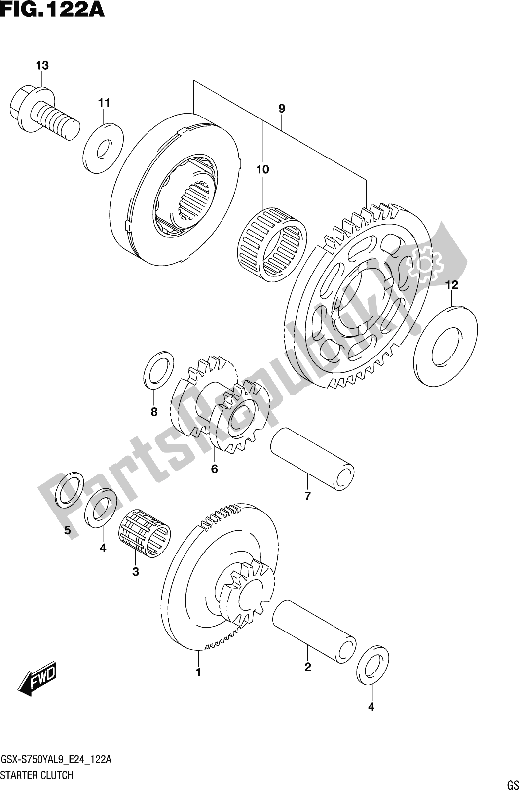 All parts for the Fig. 122a Starter Clutch of the Suzuki Gsx-s 750 ZA 2019