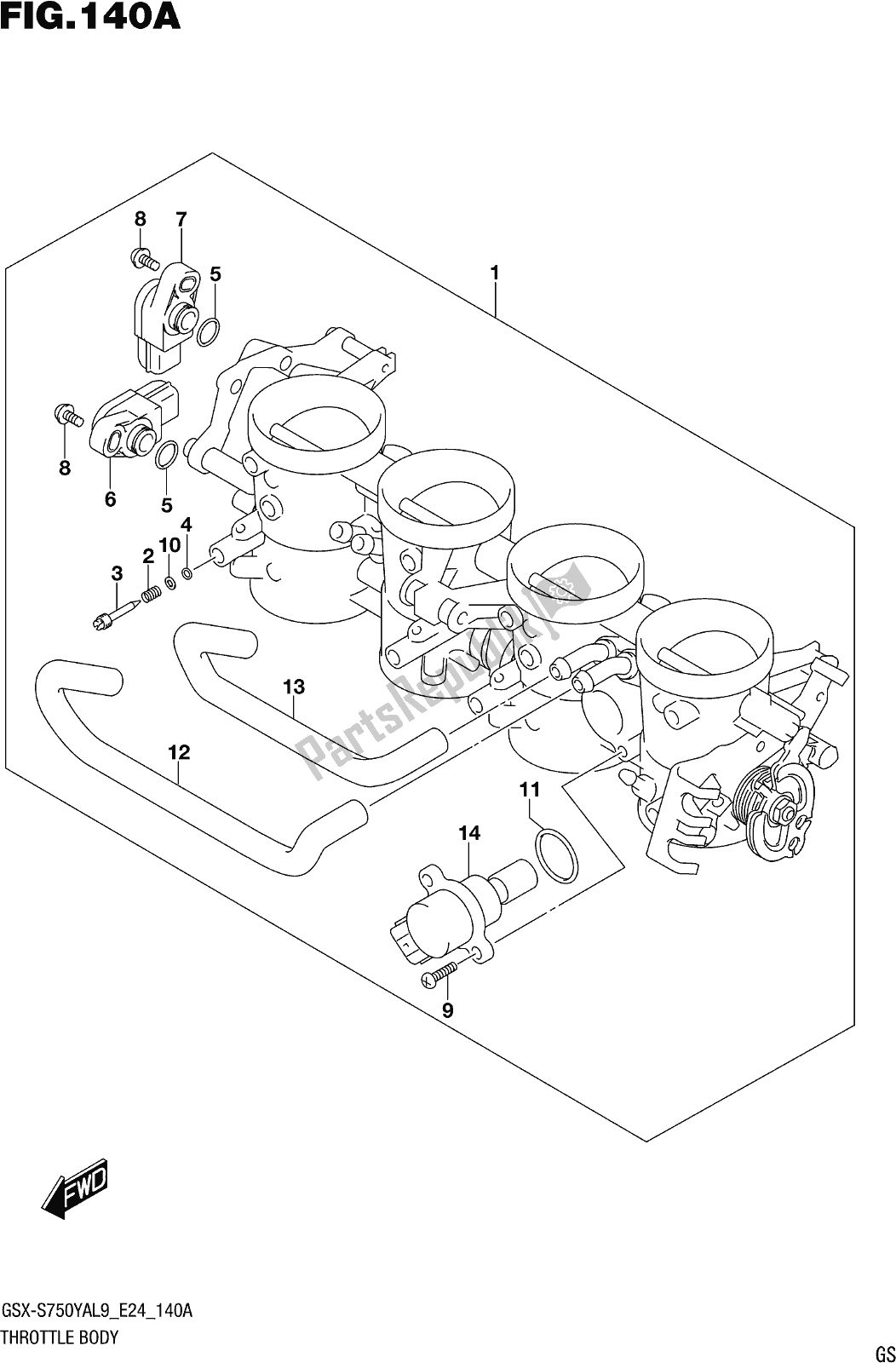 Alle onderdelen voor de Fig. 140a Throttle Body van de Suzuki Gsx-s 750 ZA 2019