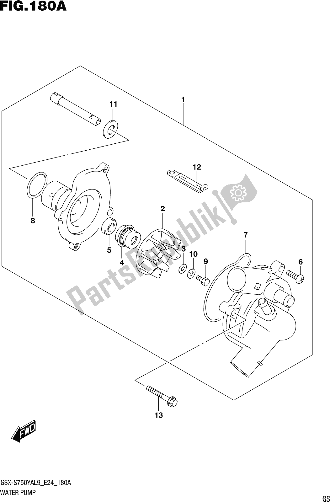 All parts for the Fig. 180a Water Pump of the Suzuki Gsx-s 750 ZA 2019