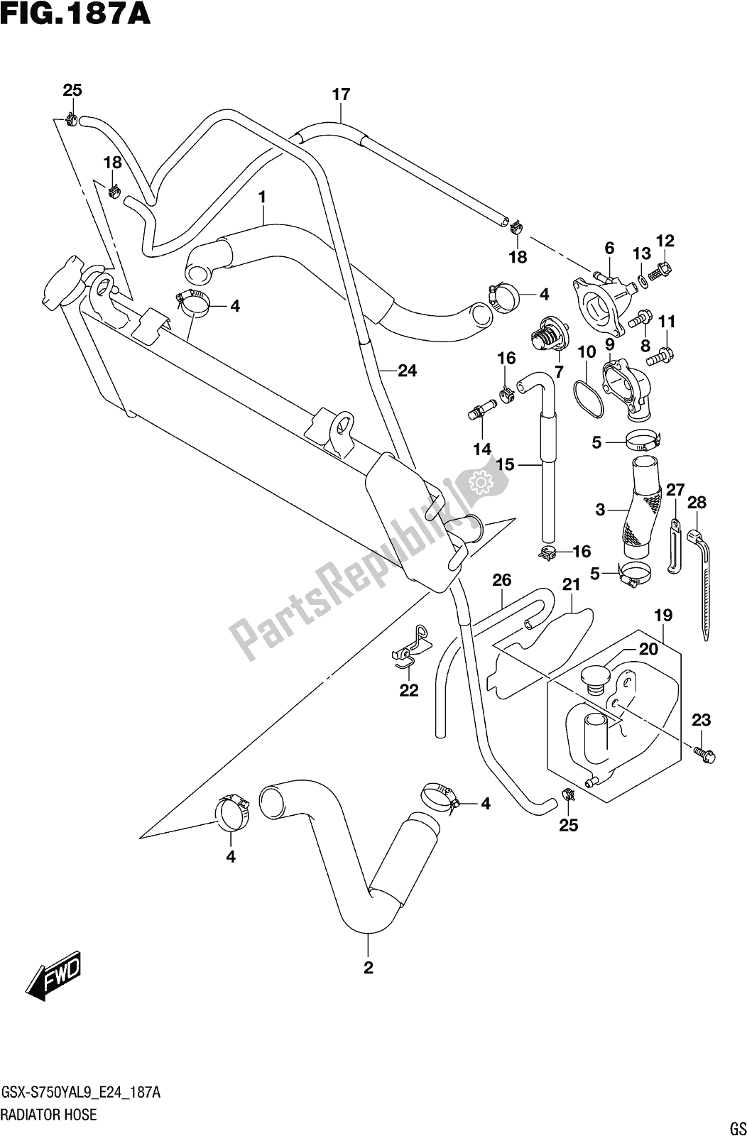 All parts for the Fig. 187a Radiator Hose of the Suzuki Gsx-s 750 ZA 2019