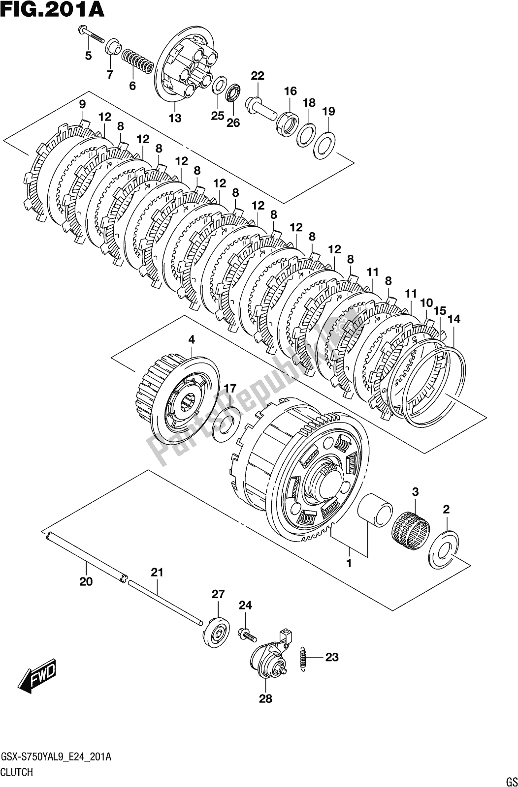 All parts for the Fig. 201a Clutch of the Suzuki Gsx-s 750 ZA 2019