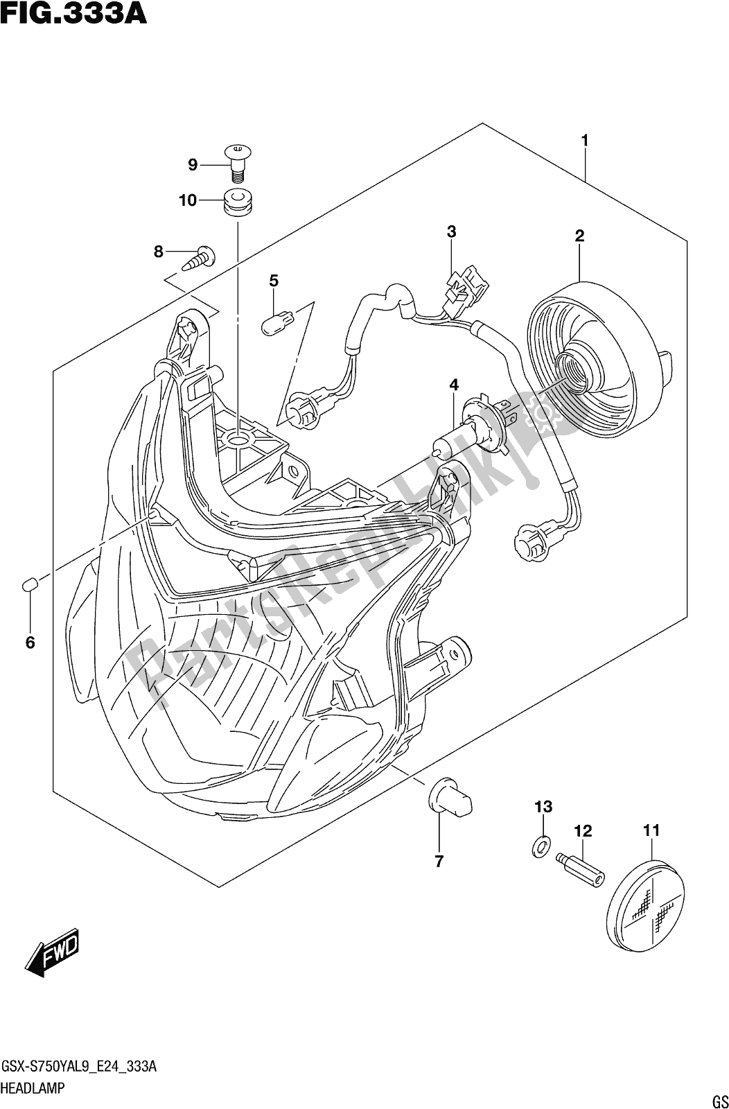 Wszystkie części do Fig. 333a Headlamp Suzuki Gsx-s 750 ZA 2019