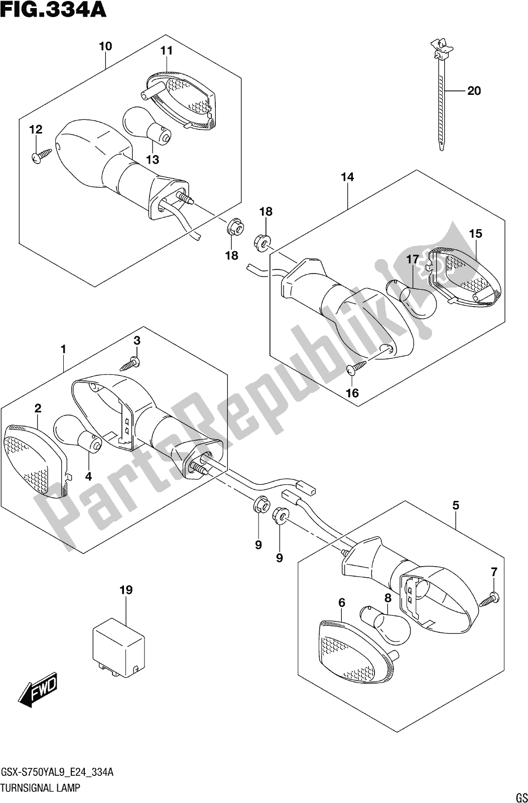 All parts for the Fig. 334a Turnsignal Lamp of the Suzuki Gsx-s 750 ZA 2019