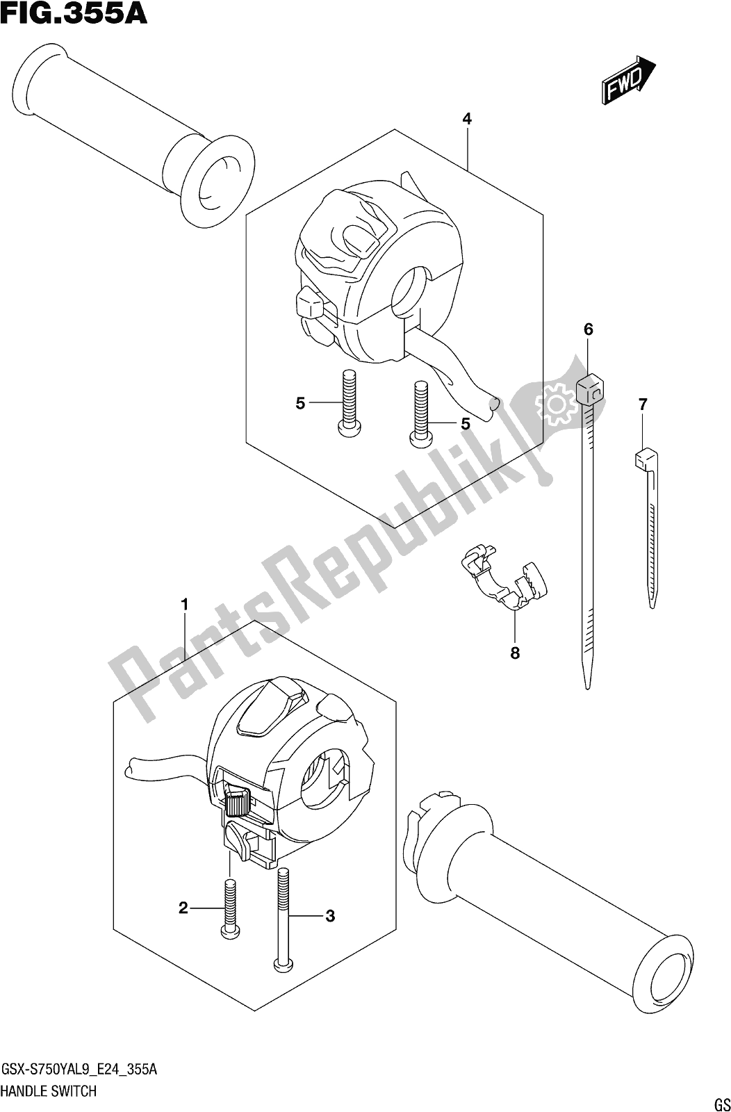 All parts for the Fig. 355a Handle Switch of the Suzuki Gsx-s 750 ZA 2019