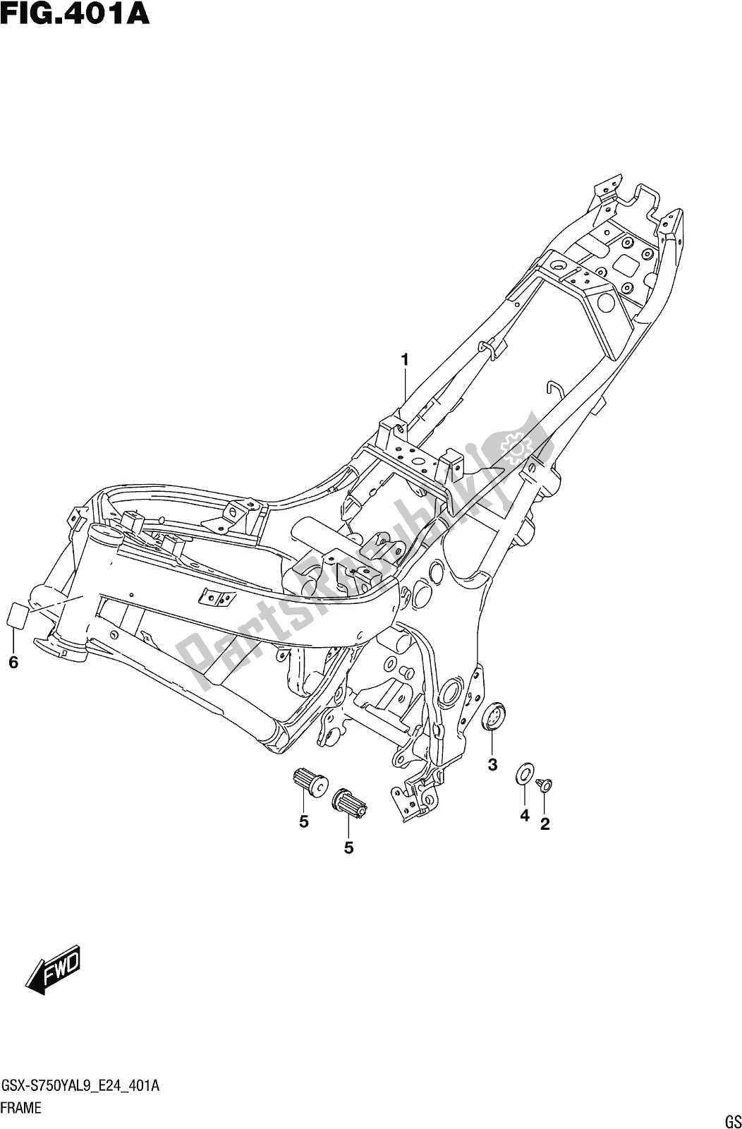 All parts for the Fig. 401a Frame of the Suzuki Gsx-s 750 ZA 2019