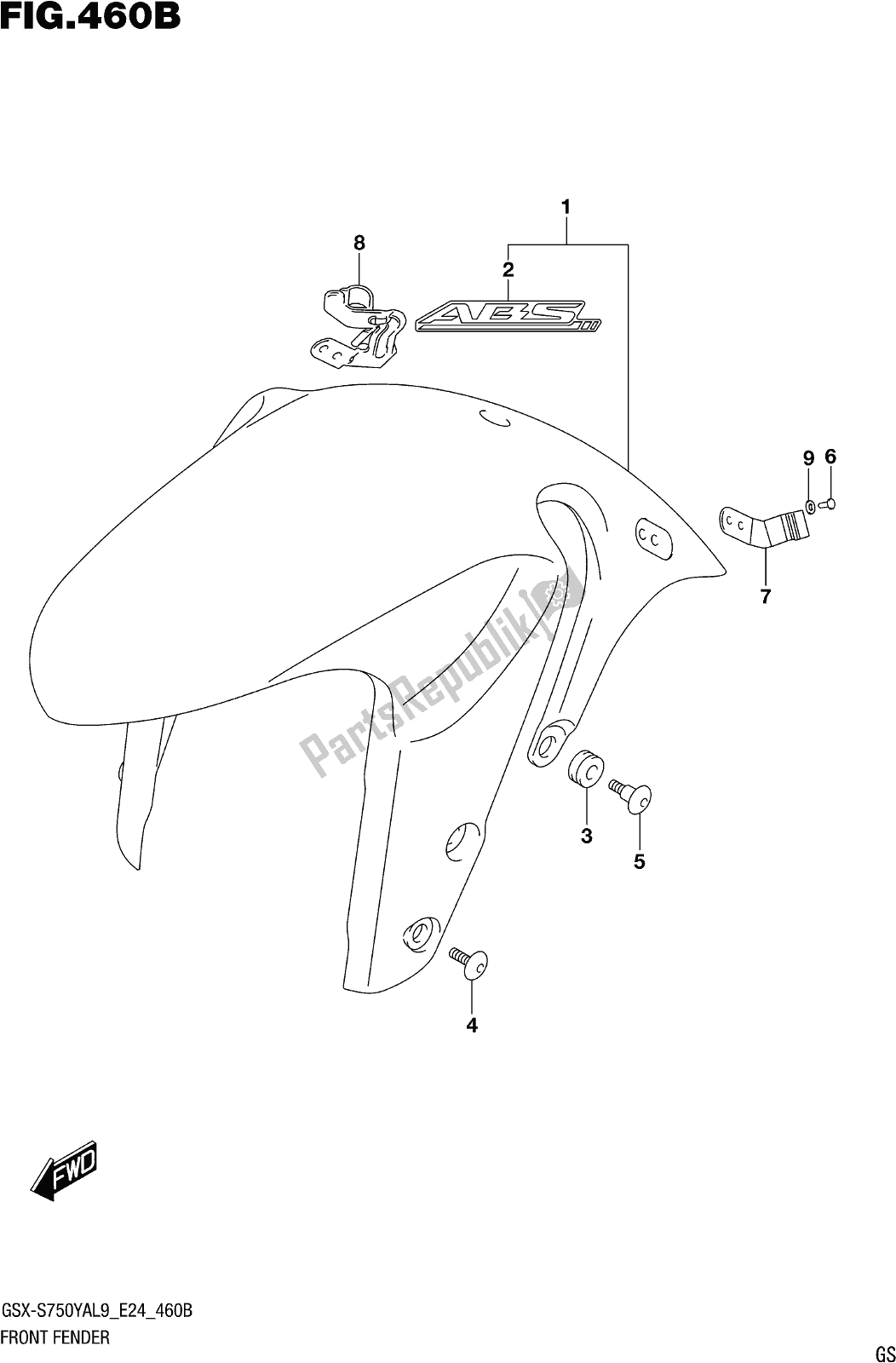 All parts for the Fig. 460b Front Fender (gsx-s750zal9 E24) of the Suzuki Gsx-s 750 ZA 2019