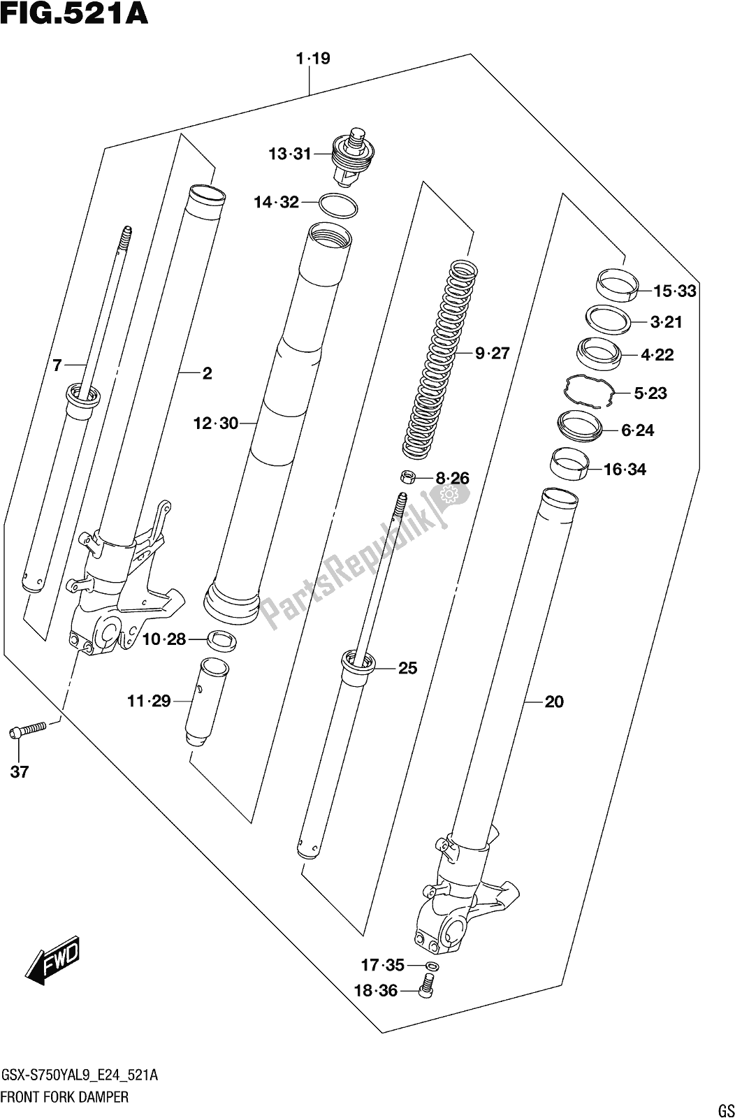 All parts for the Fig. 521a Front Fork Damper of the Suzuki Gsx-s 750 ZA 2019