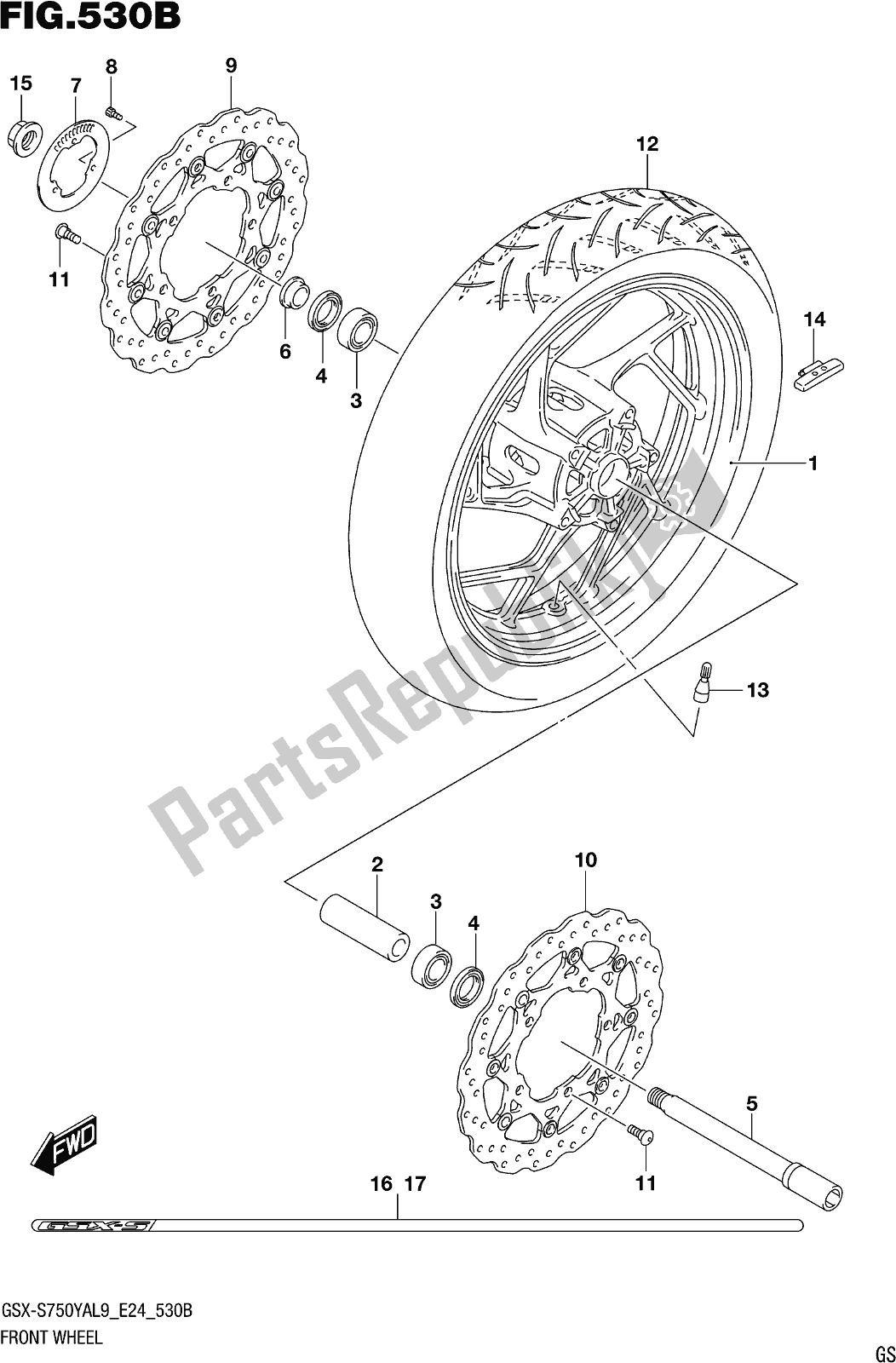 Alle onderdelen voor de Fig. 530b Front Wheel (gsx-s750zal9 E24) van de Suzuki Gsx-s 750 ZA 2019