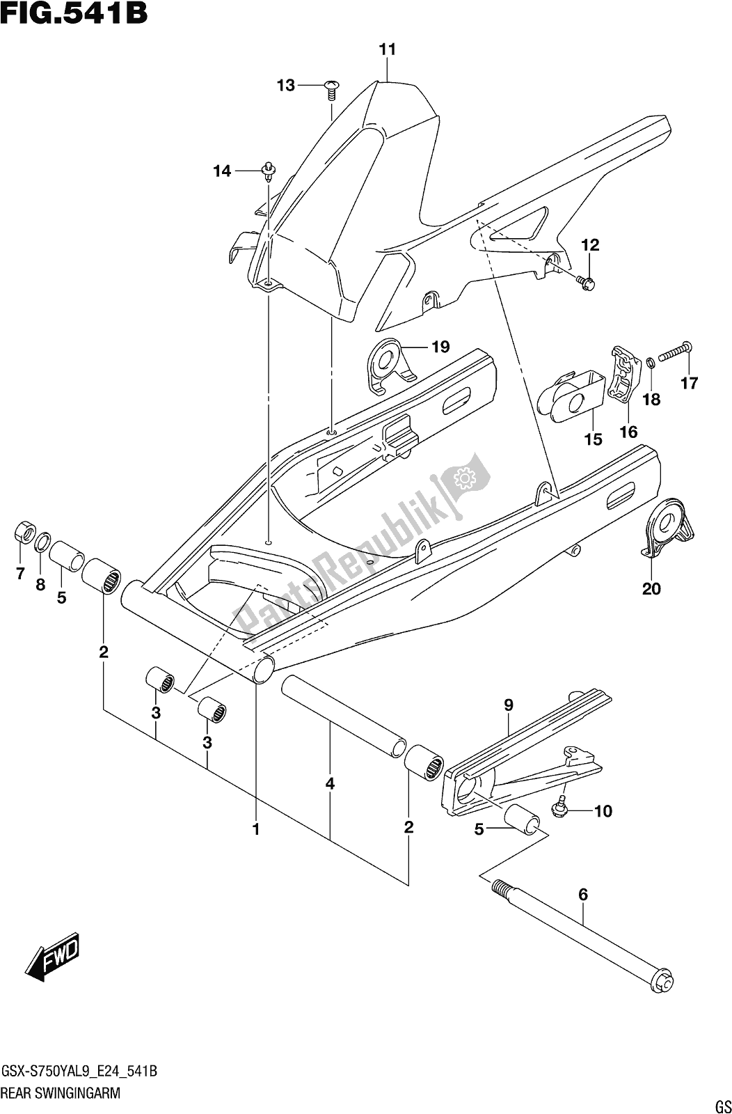 All parts for the Fig. 541b Rear Swingingarm (gsx-s750zal9 E24) of the Suzuki Gsx-s 750 ZA 2019