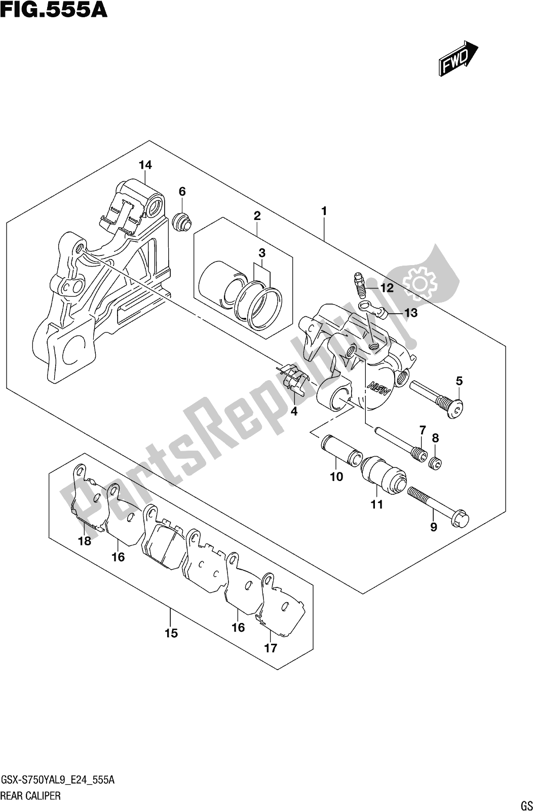 Todas las partes para Fig. 555a Rear Caliper de Suzuki Gsx-s 750 ZA 2019