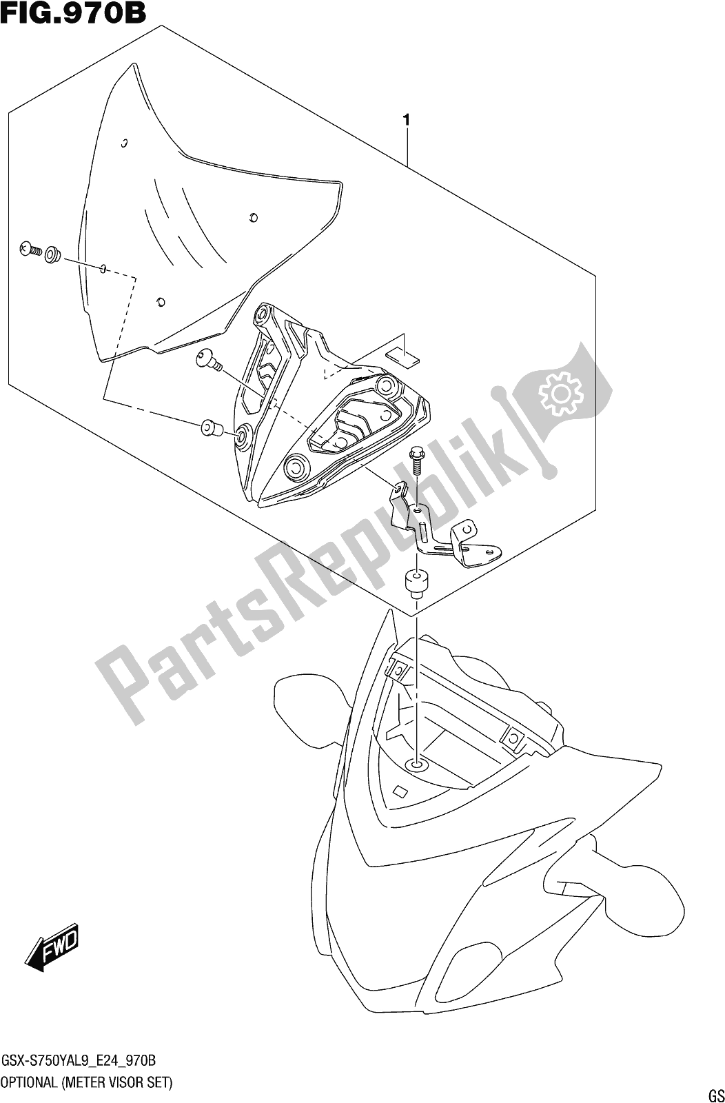 All parts for the Fig. 970b Optional (meter Visor Set) of the Suzuki Gsx-s 750 ZA 2019