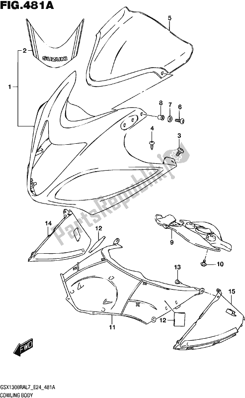 All parts for the Cowling Body of the Suzuki GSX 1300 RA 2017