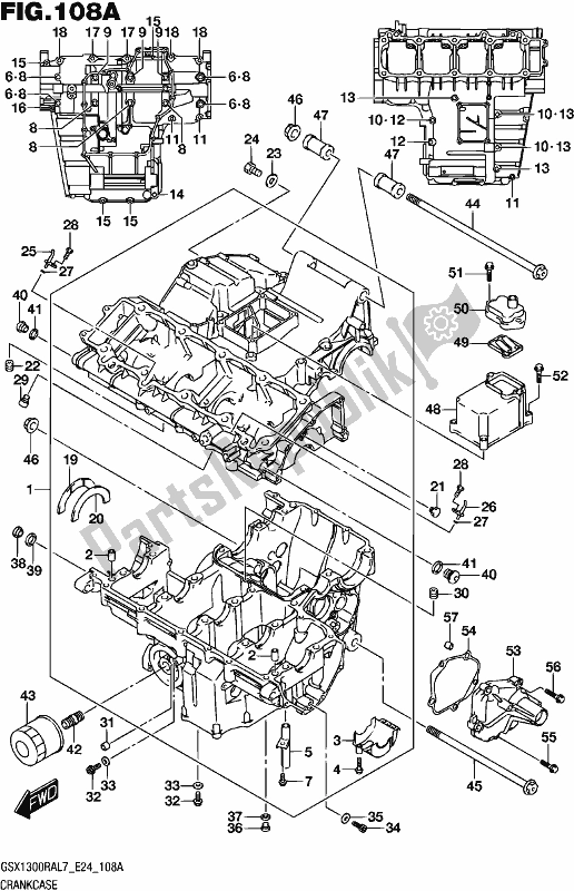 All parts for the Crankcase of the Suzuki GSX 1300 RA 2017