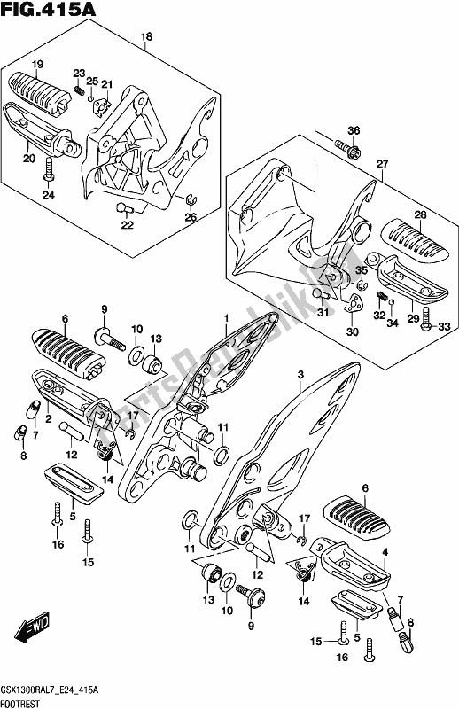 All parts for the Footrest of the Suzuki GSX 1300 RA 2017