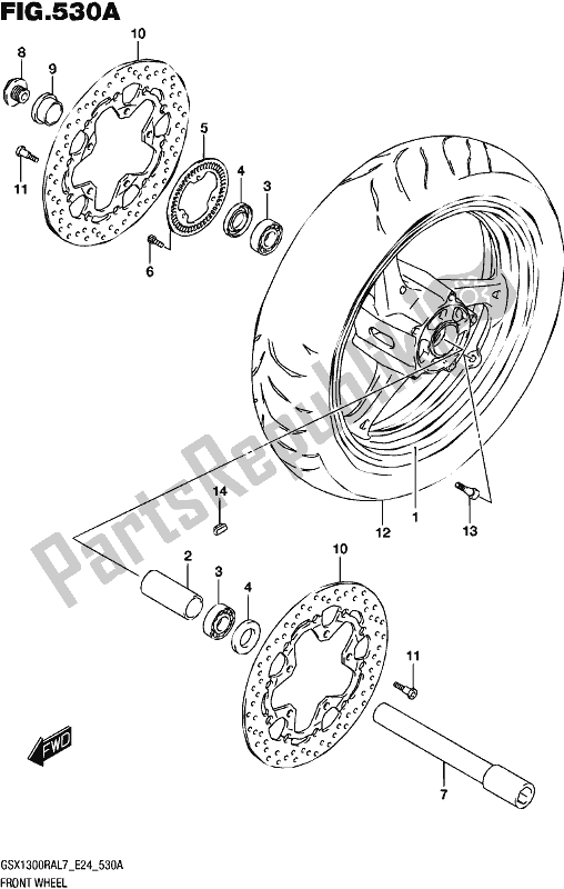 All parts for the Front Wheel of the Suzuki GSX 1300 RA 2017