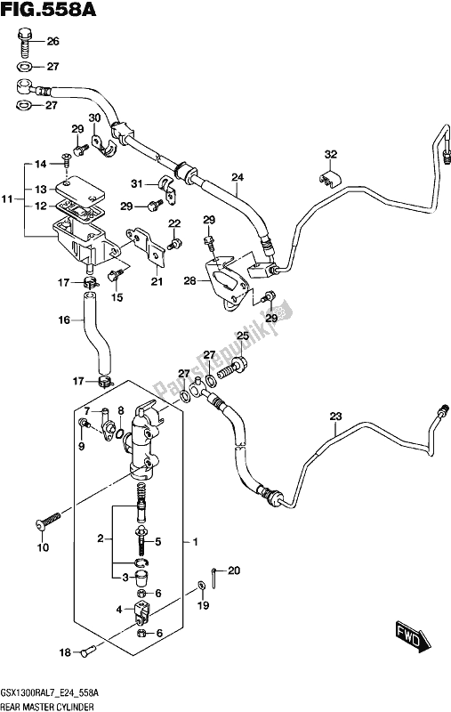 All parts for the Rear Master Cylinder of the Suzuki GSX 1300 RA 2017