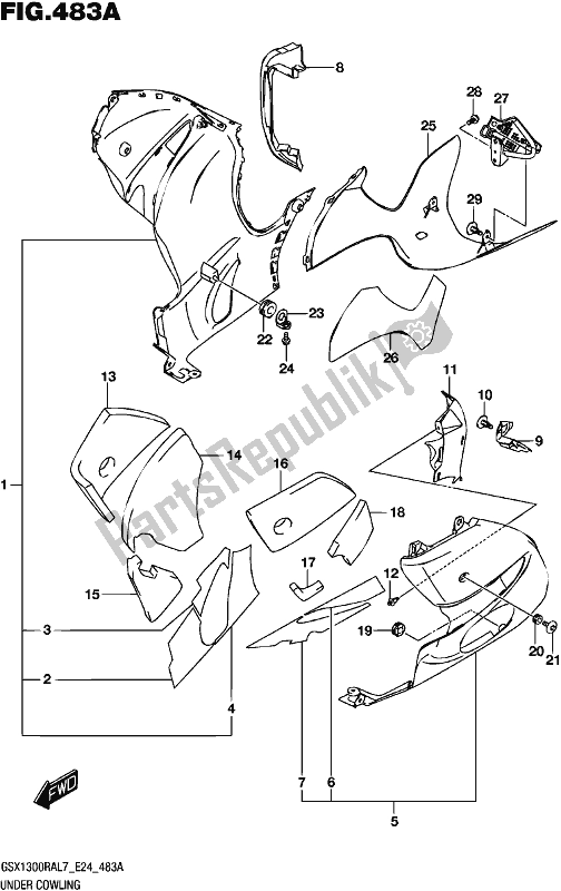 All parts for the Under Cowling of the Suzuki GSX 1300 RA 2017