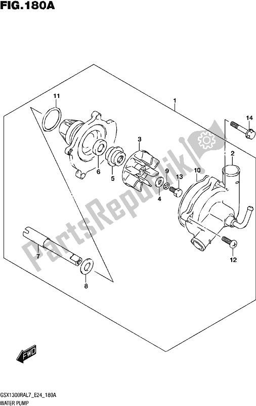 All parts for the Water Pump of the Suzuki GSX 1300 RA 2017