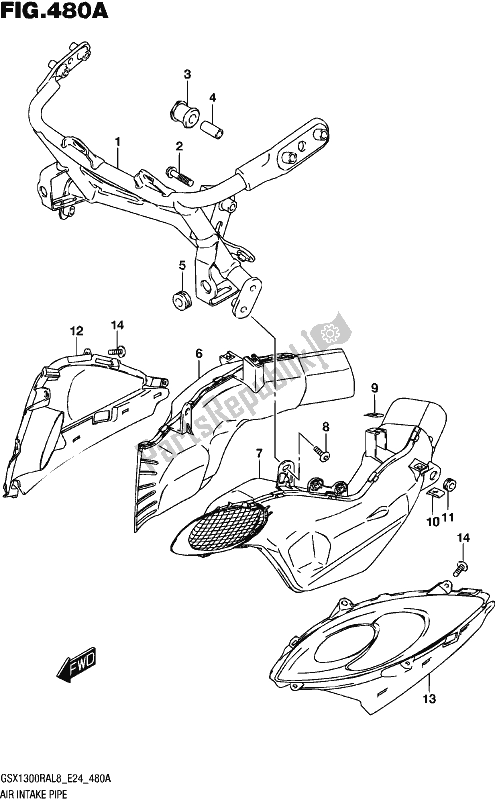 All parts for the Air Intake Pipe of the Suzuki GSX 1300 RA 2018