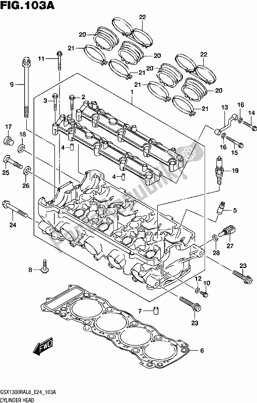 All parts for the Cylinder Head of the Suzuki GSX 1300 RA 2018