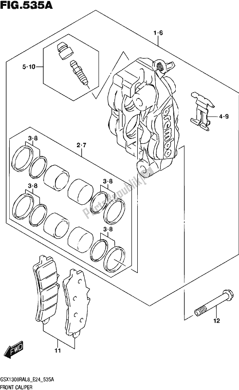 All parts for the Front Caliper of the Suzuki GSX 1300 RA 2018