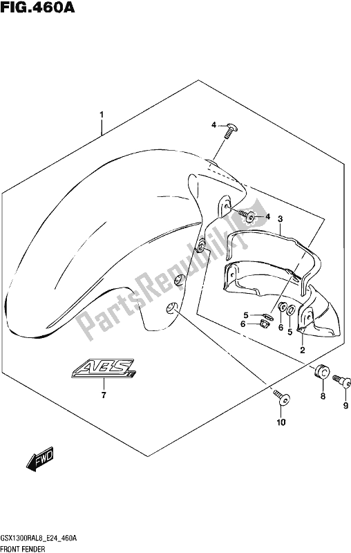 All parts for the Front Fender of the Suzuki GSX 1300 RA 2018