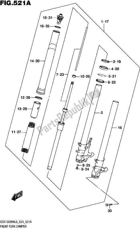 All parts for the Front Fork Damper of the Suzuki GSX 1300 RA 2018