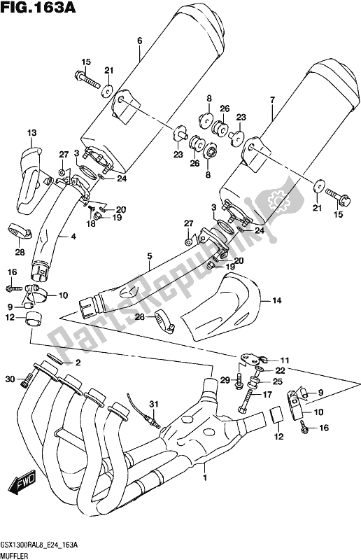 All parts for the Muffler of the Suzuki GSX 1300 RA 2018