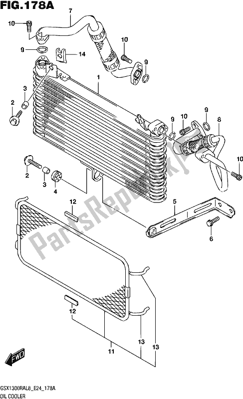 All parts for the Oil Cooler of the Suzuki GSX 1300 RA 2018