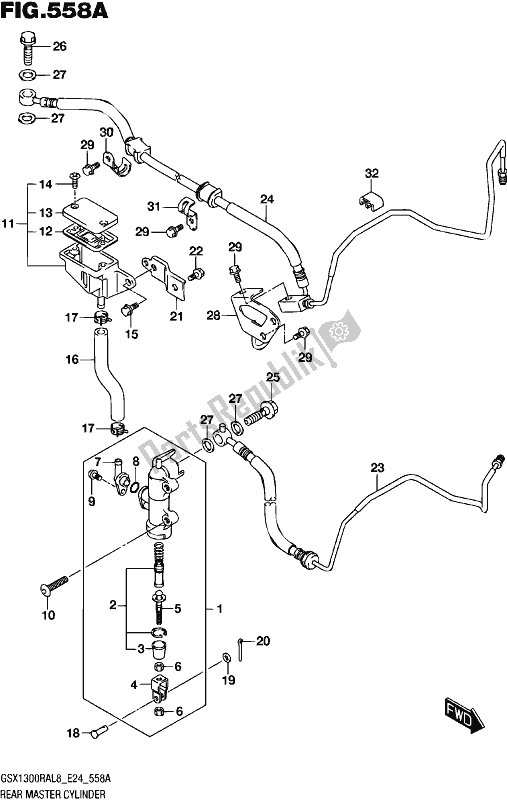 All parts for the Rear Master Cylinder of the Suzuki GSX 1300 RA 2018