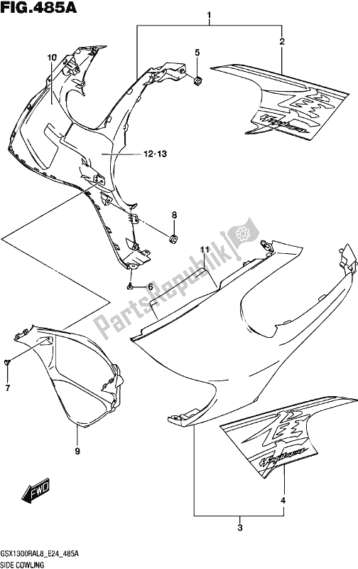 All parts for the Side Cowling of the Suzuki GSX 1300 RA 2018