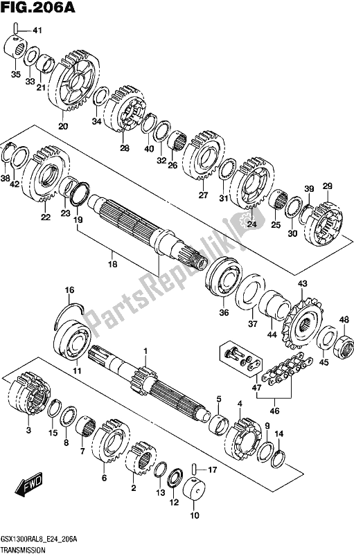 All parts for the Transmission of the Suzuki GSX 1300 RA 2018