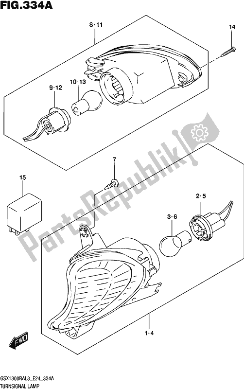 All parts for the Turnsignal Lamp of the Suzuki GSX 1300 RA 2018