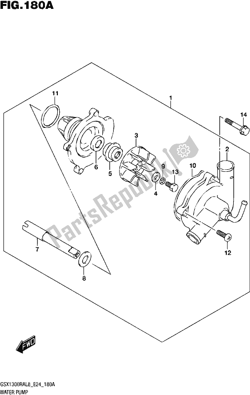 All parts for the Water Pump of the Suzuki GSX 1300 RA 2018